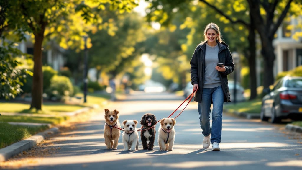 Dog walker using PawsRoute Pro on mobile